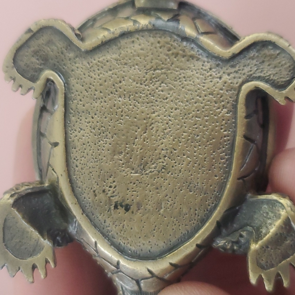 Brass Green Enamel Frog Riding a Turtle Jeweled Trinket Box - Picture 6 of 7